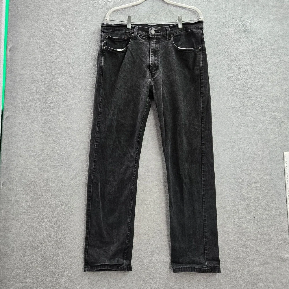 Levi's 505 Men Jeans 36X32 Black Regular Fit Straight Mid Rise‎ Cotton Elastane